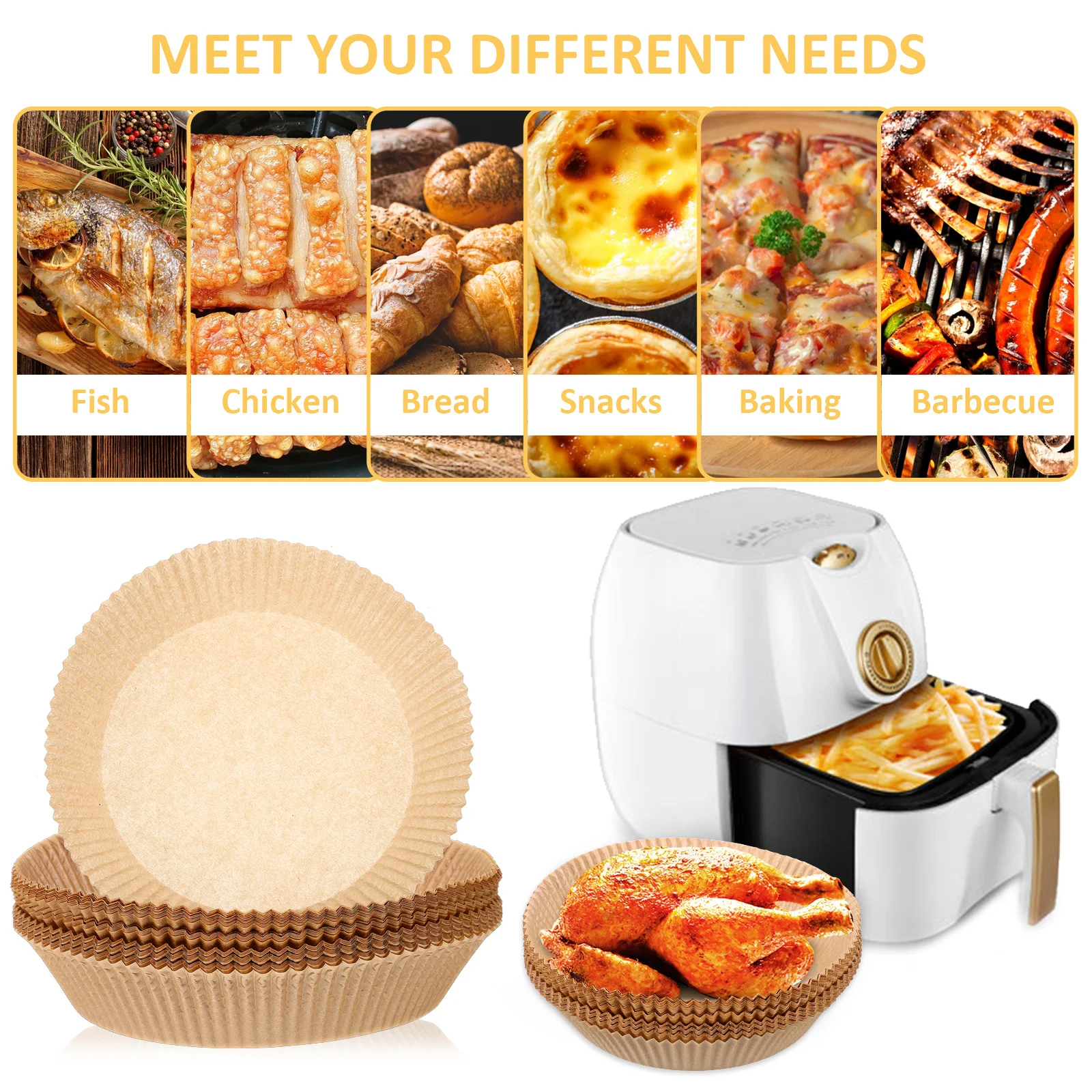 

100 Pcs Air Fryer Liner Mats Tray Airfryer Liners Round Pad Non-stick Pads Paper