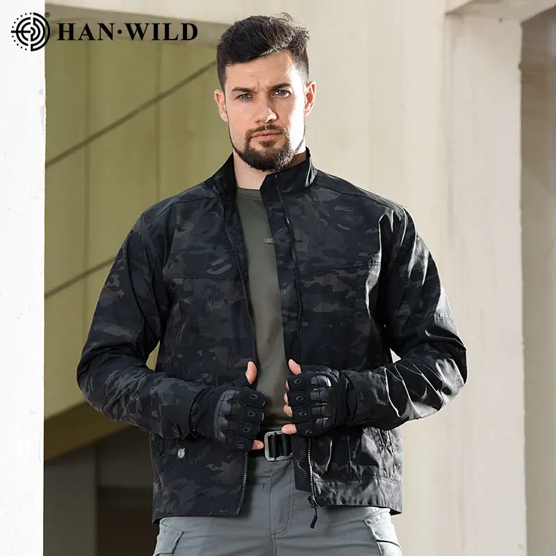 HAN WILD Men Tactical Jacket Outdoor Hiking Camouflage Male Coat Outwear Multi Pockets Men\'s Combat Airsoft Jacket Climb Clothes