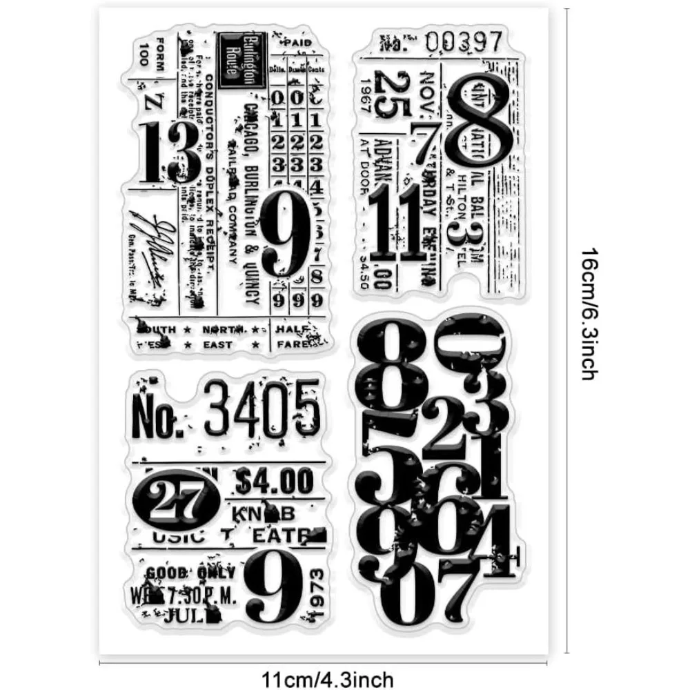 Retro-Zahlen-Stempel für Kartenherstellung, Hintergrundplatte, Gummistempel, Vintage, transparente Siegelstempel