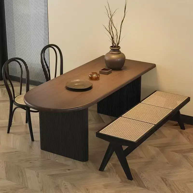 French retro solid wood dining table and chair combination semi-circular arc integrated household small apartment against the