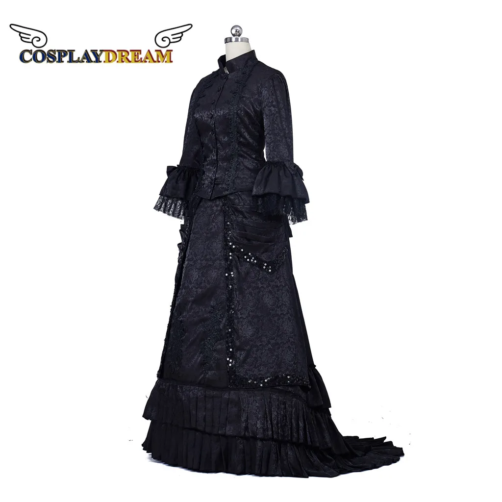 Victorian mourning dress victorian day dress black bustle dress Gothic steampunk ball gown Dress