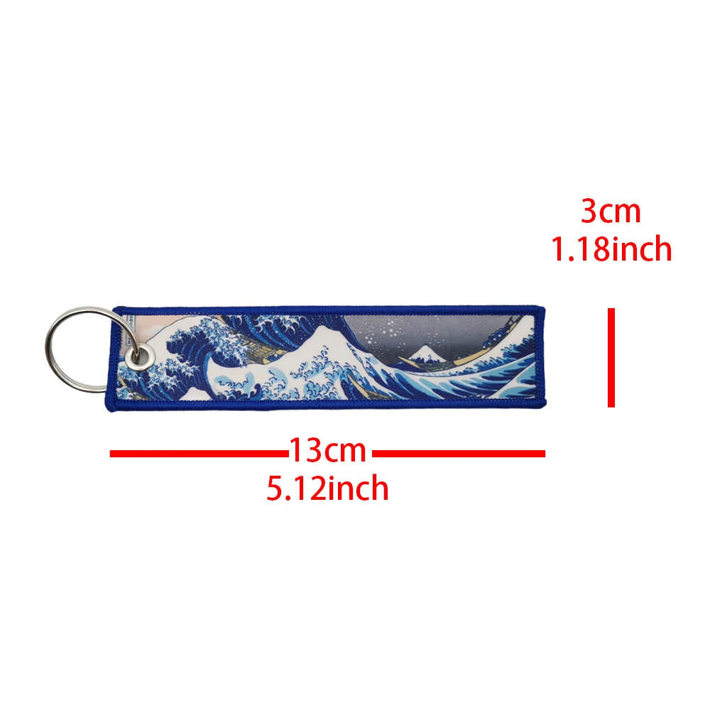 JDM Hokkaido Waves Embroidery Keyring Car Keychain Key Tag Lanyard Refit Gift JDM Style Racing Motorcycle Key Chain Accessories
