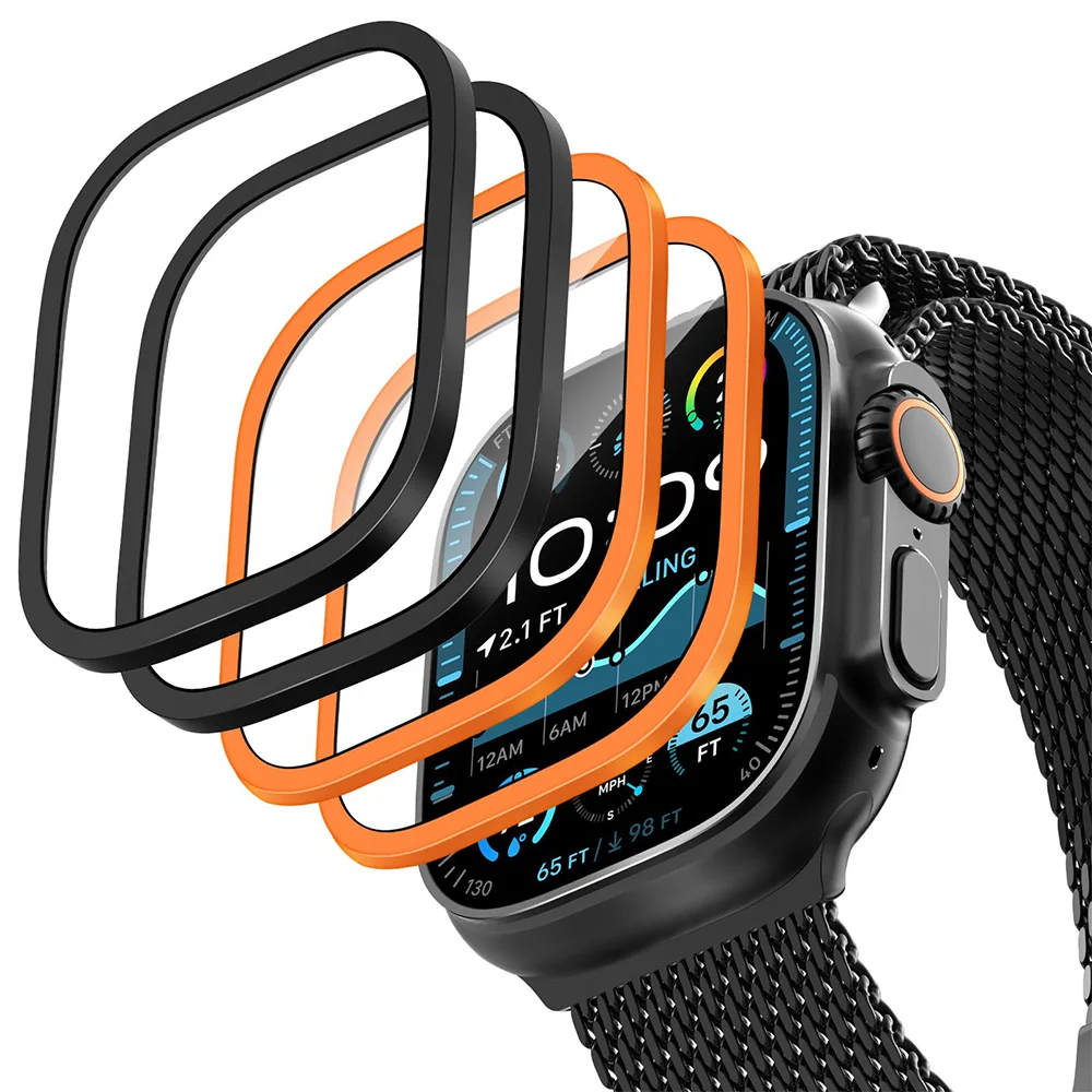 2PCS Titanium Metal Frame for Apple Watch Ultra2 49mm Accessories Tempered Glass Anti-Scratch film Series Ultra Screen Protector