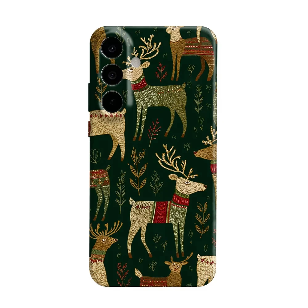 Nordic Folk Art Elk Pattern Phone Case For Samsung S26 S25 S24 S23 S22 S21 Ultra Plus Edge FE Hard PC Shockproof Back Cover