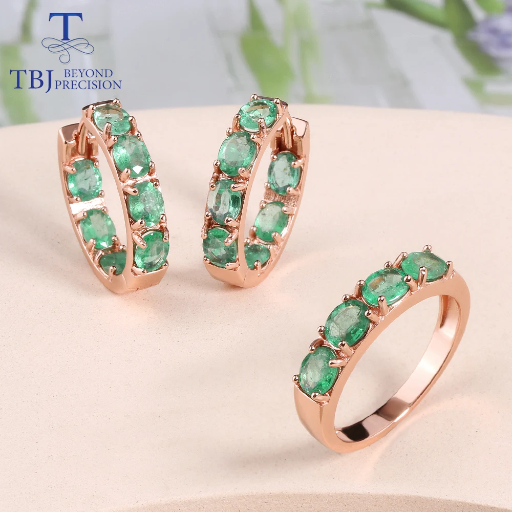 Fashion Jewelry Zambia Green Emerald Natural Gem Ring Earrings Jewelry set Women's anniversary engagement banquet gift