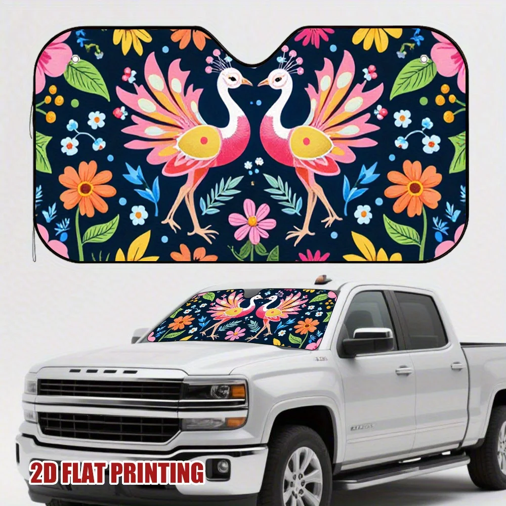 1pc Quetzal Ethnic Patterns Car Sun Visor - Vibrant Floral & Bird Design, 2D Flat Printing, Fit For Most Vehicles, Reduces Inter