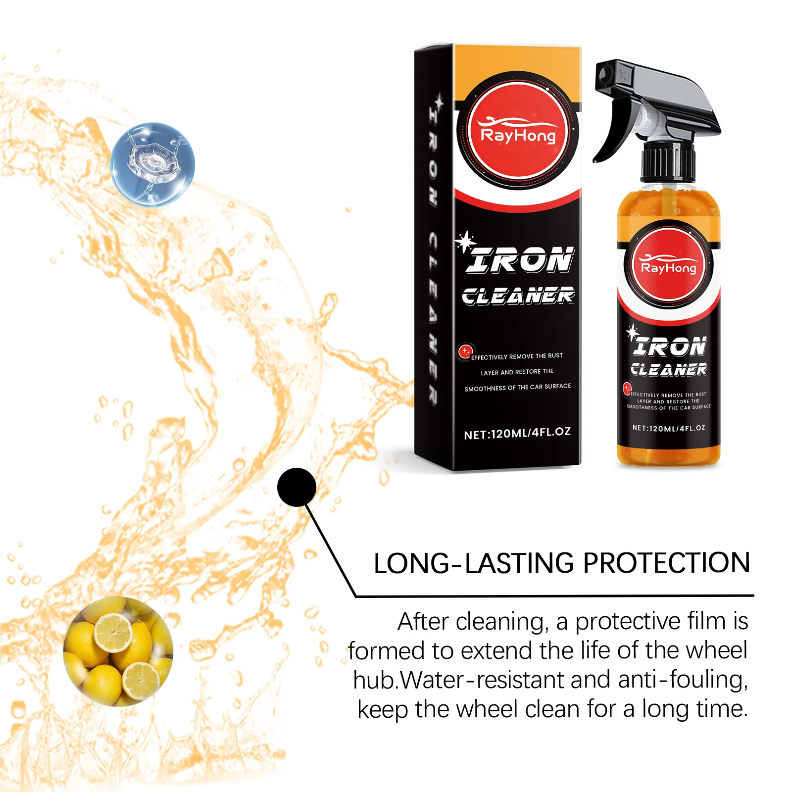 RAYHONG 120ML Iron Cleaner Fast-Acting Rust Remover | Quickly Remove Rust Layer Restore Metal Smoothness for Home/Car/Workshop