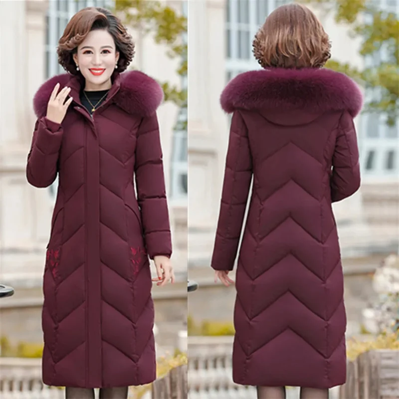 

Middle-Aged Elderly Cotton-Padded Clothes Thicker Longer Mid-Length Over-The-Knee Women's Loose Mother Winter Coat JJ310