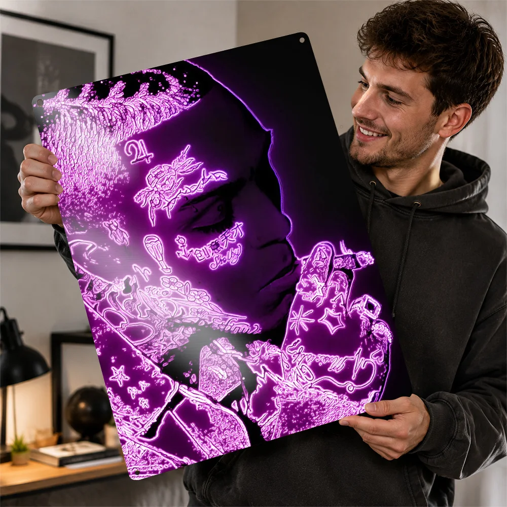 Lil Skies Glowing Face Portrait Textured Metal Poster Neon Wall Art For Listening Room Customized Aluminum Sign Music Fan Gift