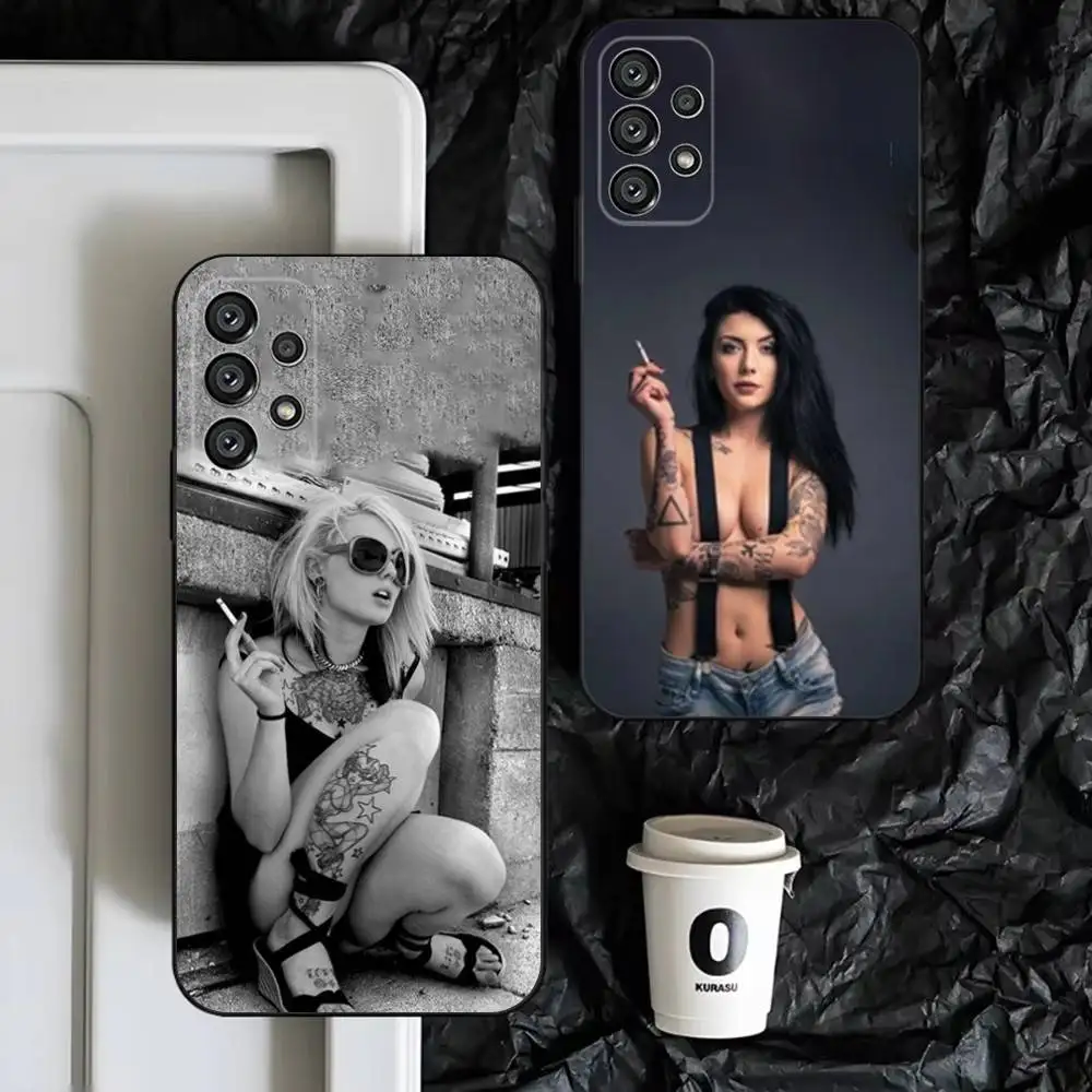 

Sexy Smoking Tattoo Girl Phone Case For Samsung S25,S24,S23,S22,S21,S20,S10,Ultra,Plus,Lite,FE,Soft Silicone Black Cover