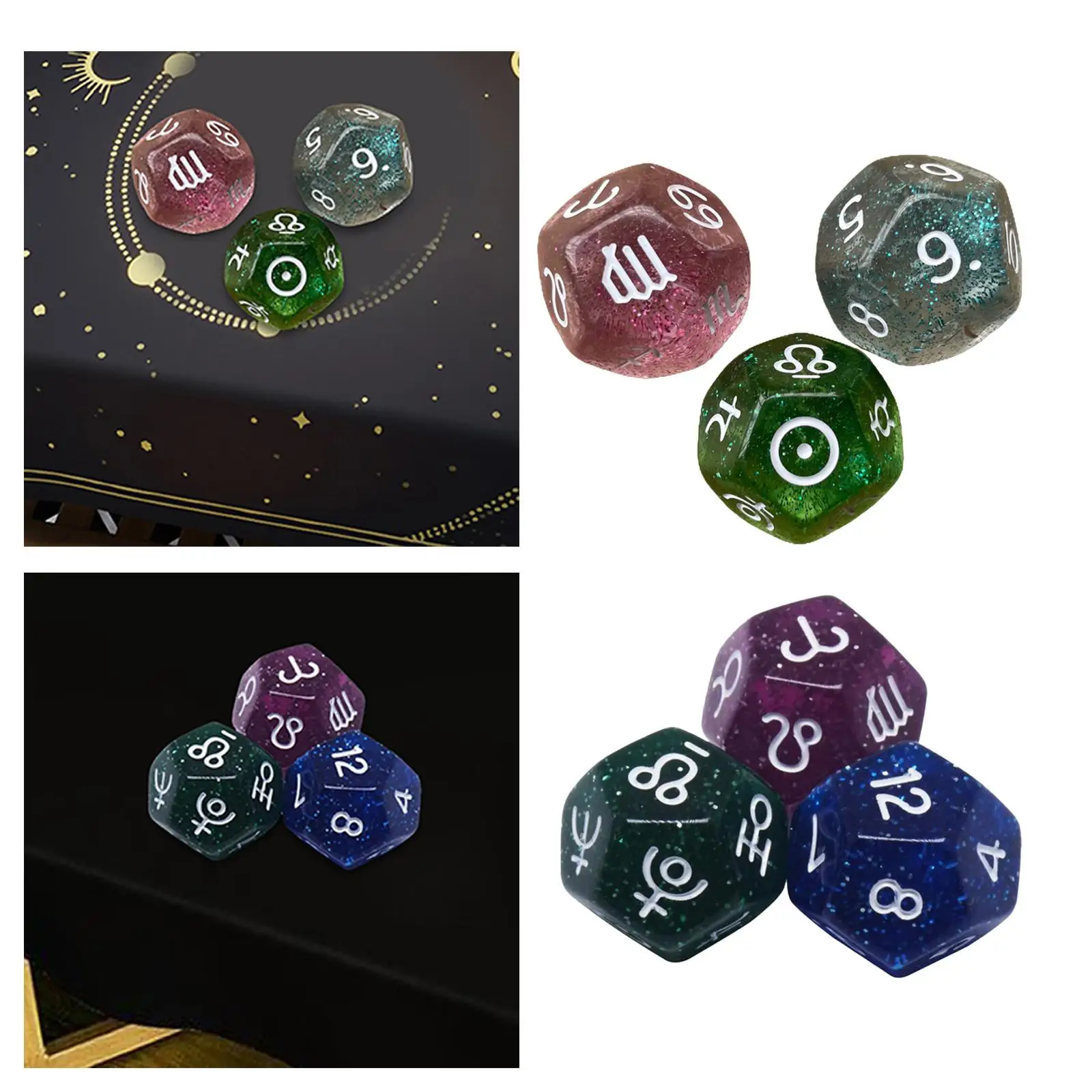 

3 Pieces Acrylic Astrology Signs Dice Board Games Tarot Cards Dice Polyhedral Dice for Party Tarot Cards Accessory Divination