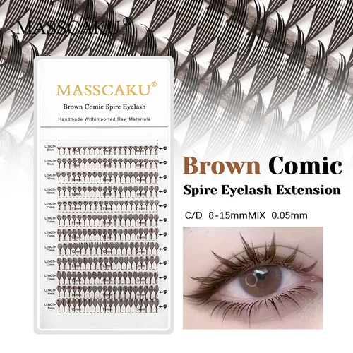 Imagen 1 del producto 12 líneas Marrón Anime Spire Pestañas C D Curl Longitud mixta Pestañas con picos prefabricadas Pestañas de hadas ligeras y cómodas de MASSCAKU