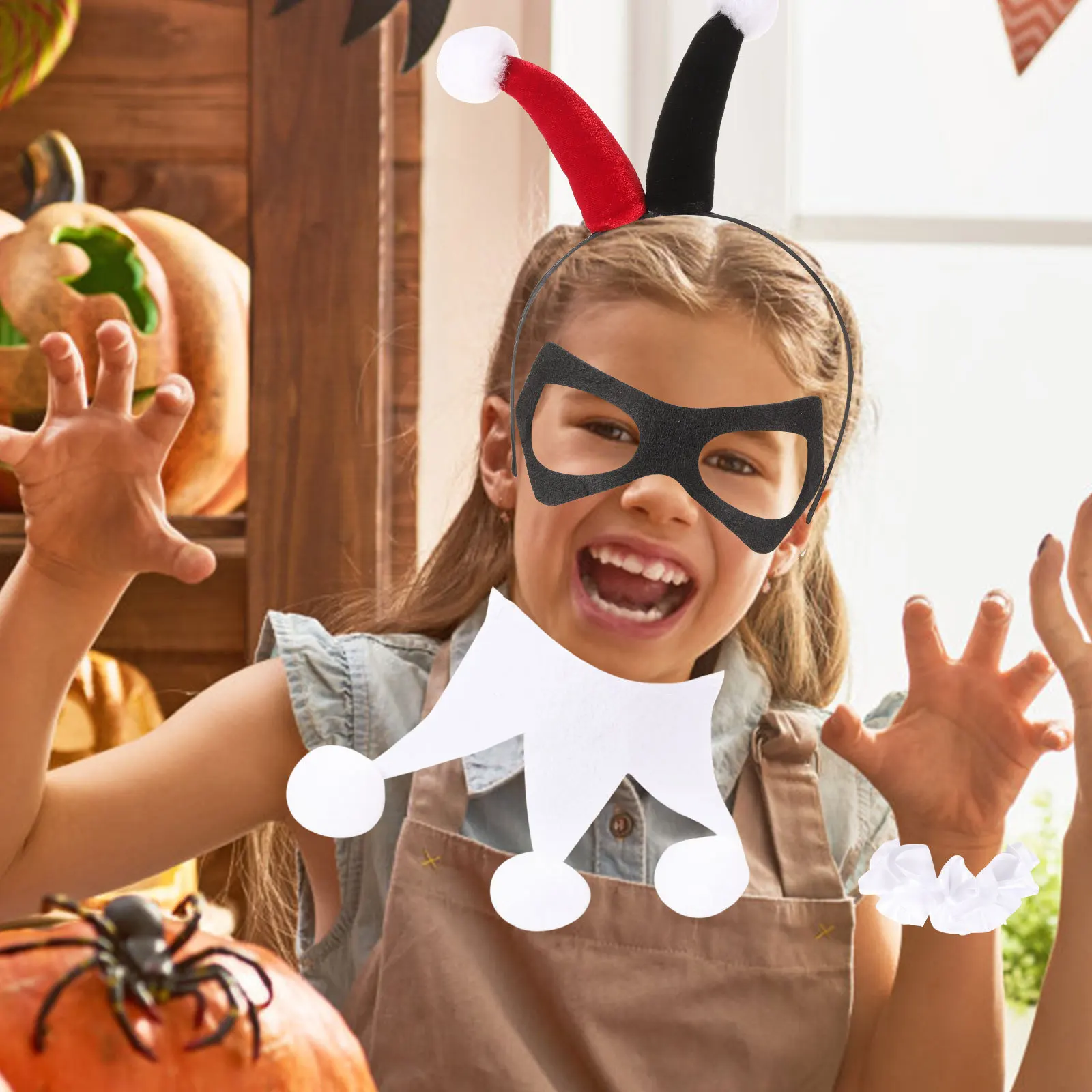 

1 комплект, аксессуары для костюма клоуна, повязка на голову, маска, чулки, тканевый материал, детский реквизит для косплея на Хэллоуин, одежда на Хэллоуин