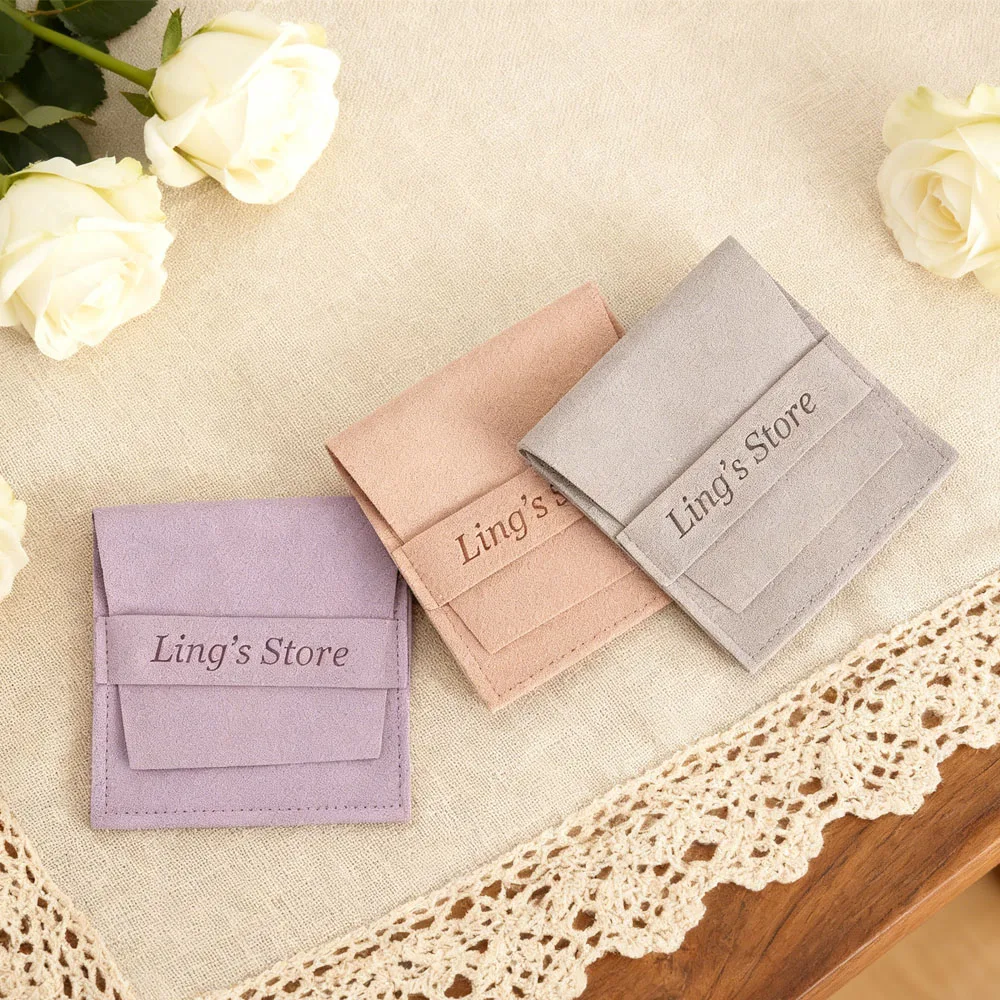 

50/100 Custom Logo Microfiber Jewelry Bag Suede Velvet Envelope Pouch Ring Earring Organizer Wedding Favors Candy Gift Packaging