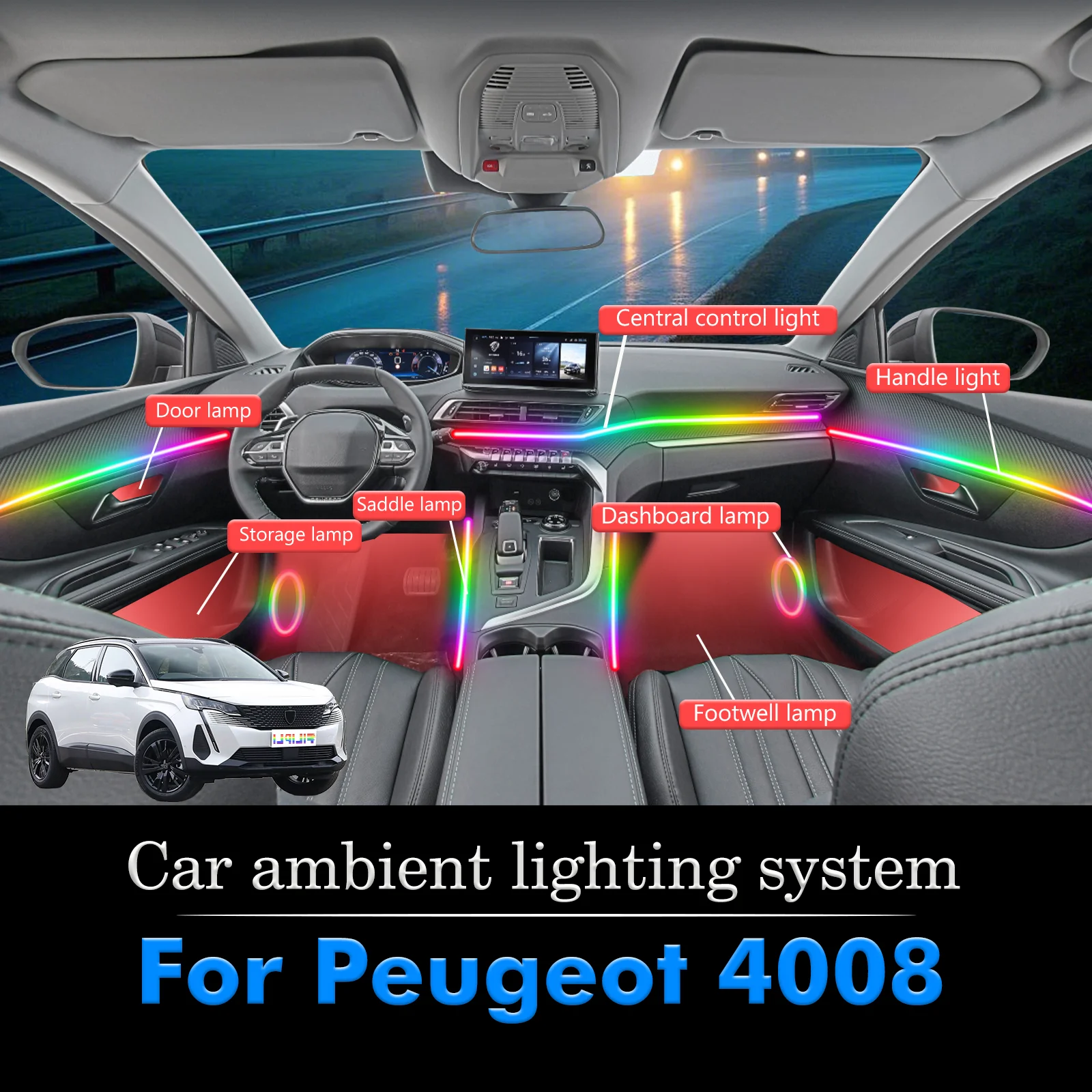 For Peugeot 4008 Smart Car Ambiance LED Strips: Unlock Exclusive Music Sync Modes in Our Mobile App