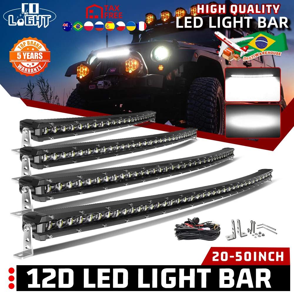 CO LIGHT 50Inch Curved LED Light Bar Single-Row Spot Flood Combo Led Work Lights Off Road Driving for Pickup Car SUV 4WD 4X4 12V