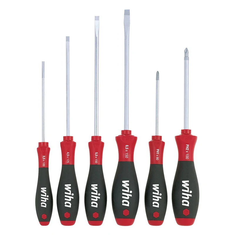 Wiha 07152 SoftFinish Slotted Phillips Screwdriver Set 6-Pcs PH1 PH2