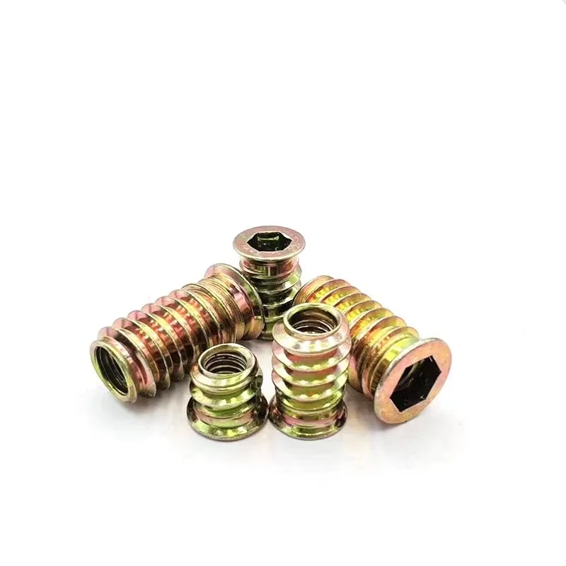 5/20X M6 M8 M10 Steel Metal Hexagon Hex Socket Drive Head Embedded Insert Nut E-Nut for Wood Furniture Inside and Outside Thread