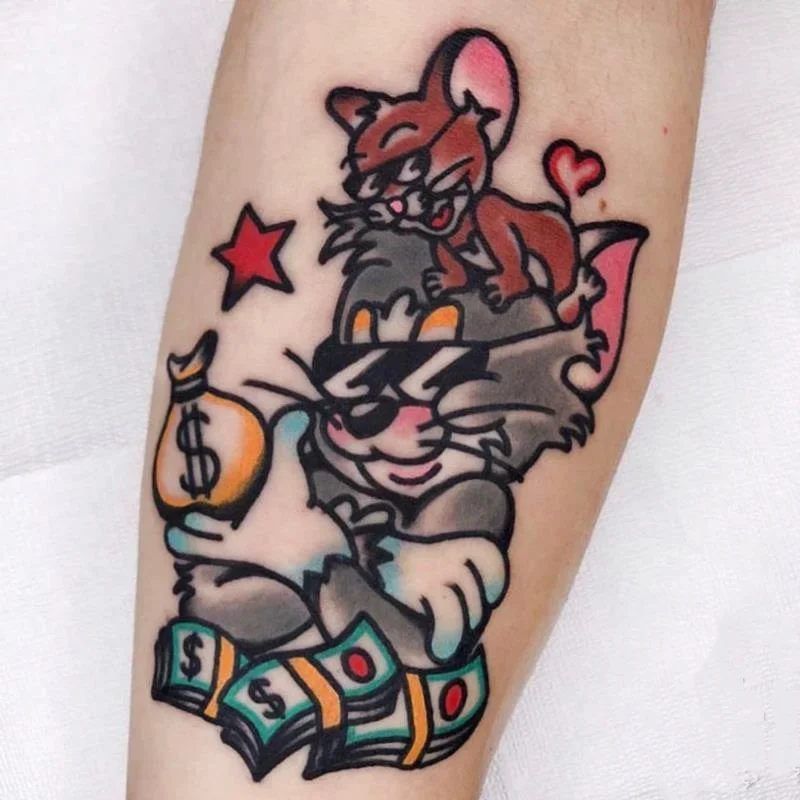 Luna loja anime velha escola mouse gato tatuagens temporárias engraçado dos desenhos animados transferência tatuagem arte do corpo à prova dwaterproof água falso tatoo adesivos