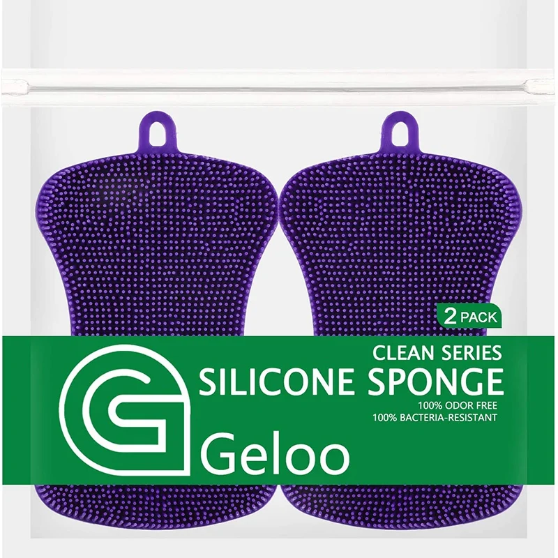 Larger Size Silicone Sponge, for Dishes Washing Kitchen Gadgets,Double Sided Silicone Sponge Brush (Purple,2 PCS)