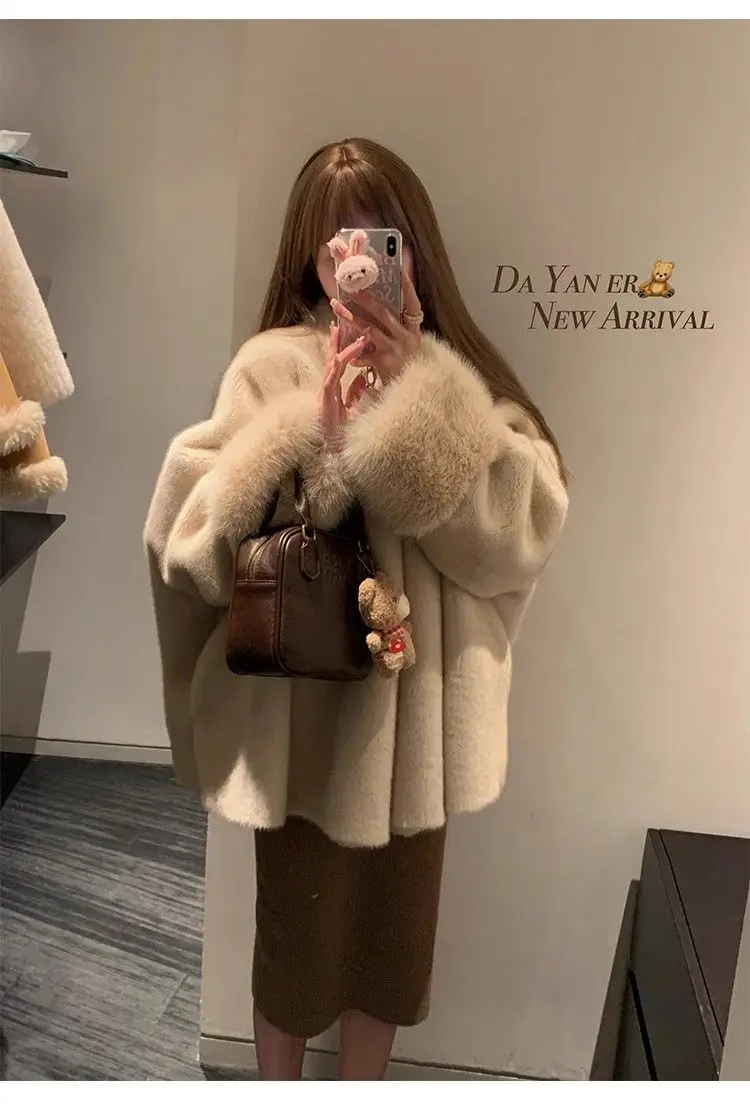 Manteau en fausse fourrure de vison Beige pour femmes, automne hiver, surdimensionné, élégant, Look de luxe, vêtements d'extérieur à la mode écologiques