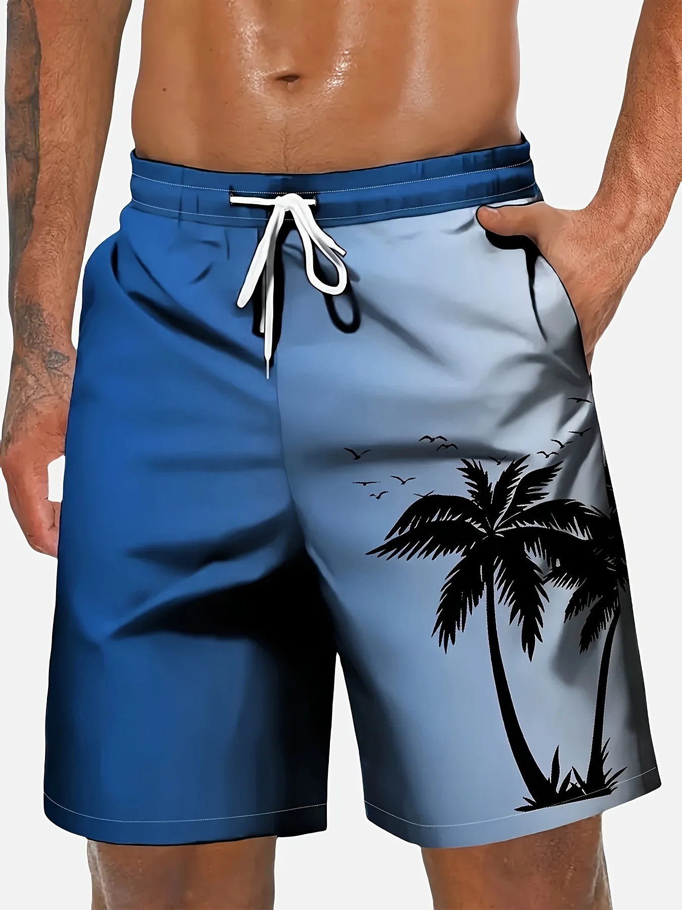 Men\'s Casual Coconut Palm 3D Printed Beach Shorts Summer Beach Vacation Board Shorts Outdoor Casual Stylish Swimming Short Pants