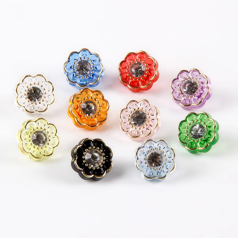 

Цветные смоляные цветочные пряжки, круглые пуговицы со стразами, украшение с плоской задней частью, кардиган, детская одежда, рубашка, свитер, пуговицы, 100 шт./лот