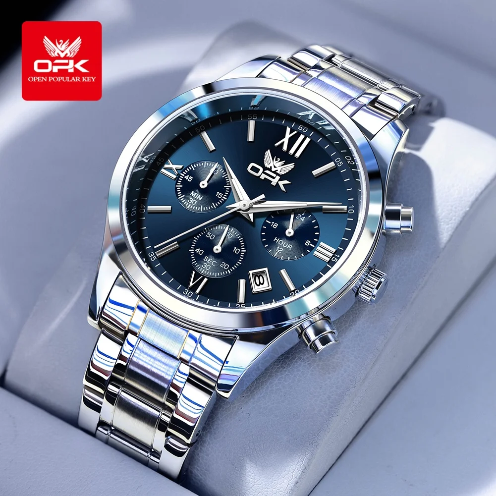 

OPK 6052 Fashion Chronograph Men's Watches Waterproof Luminous Waterproof Auto Date Steel Strap Original Quartz Watch For Man