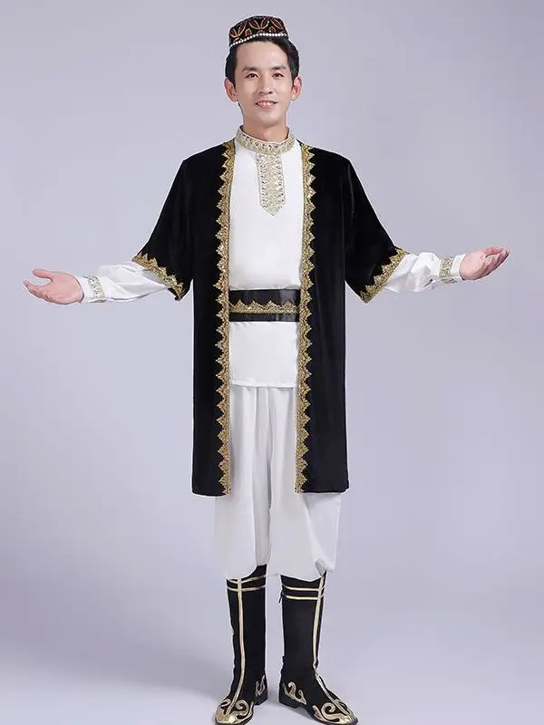 Abbigliamento Xinjiang Uyghur da uomo stile etnico abbigliamento da ballo kazakistan Xinjiang Hui Costume da spettacolo teatrale di minoranza