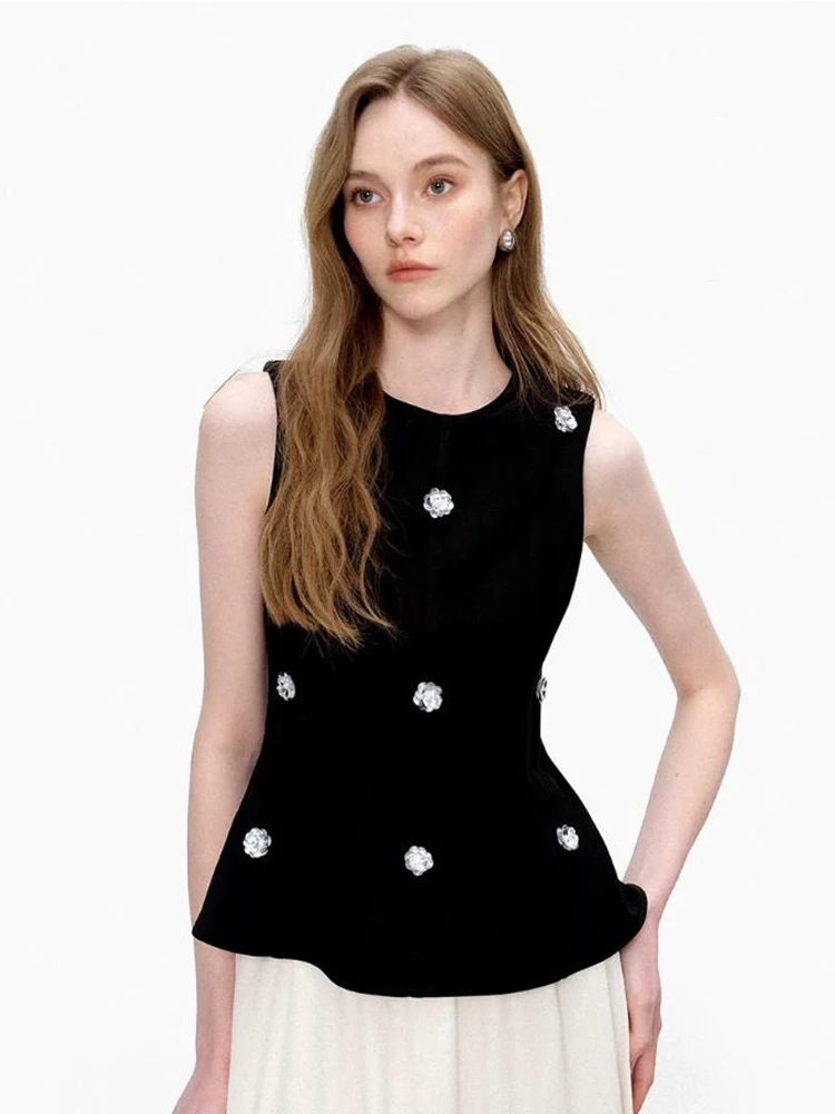 

Женский топ-жилет с круглым вырезом и дизайном из тяжелых бусин, модный, роскошный, повседневный, летняя одежда, комфортная посадка