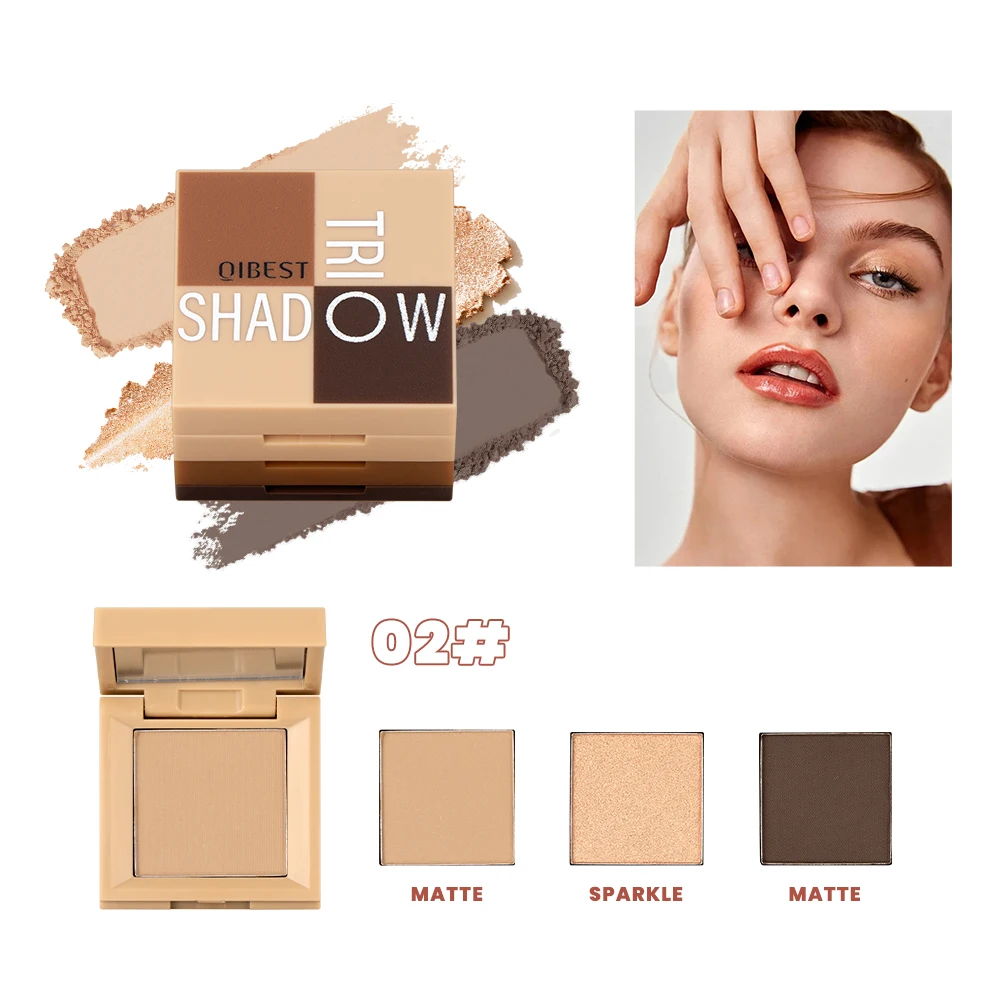 

QIBEST 3 Colors In 1 Case Highlighter Contouring Blush Palette Matte Pearlescent Eyeshadow Palette Brightening Skin Cosmetics