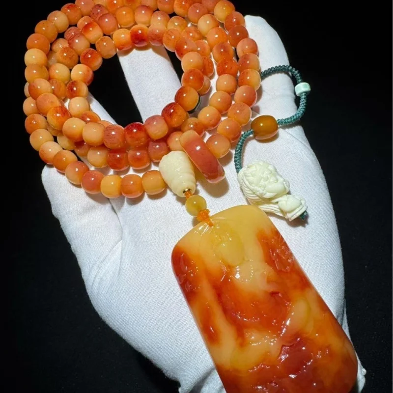 Natural camel bone red multi-loop bracelet, feels like jade to the touch, full of blood and patterns, suitable for gifting
