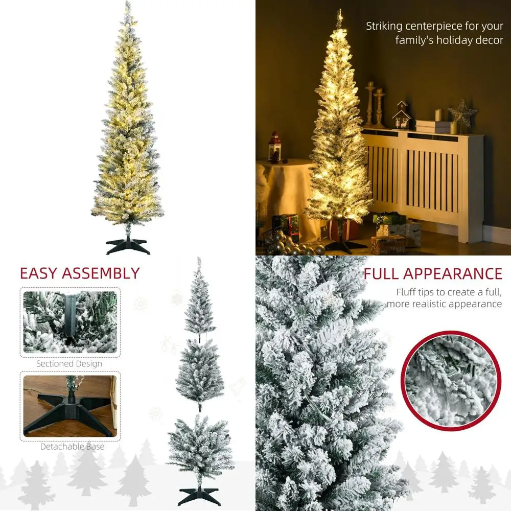 

Pre-Lit Slim Noble Fir Artificial Christmas Tree, 6 Feet Tall with 170 Warm White LED Lights, 390 Tips for Festive Holiday Decor