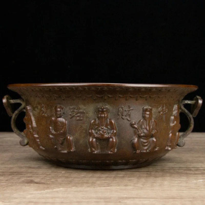 Brass Five-Way God of Wealth Treasure Bowl Large Home Decor Incense Burner Ornament Craft Store Office Decoration