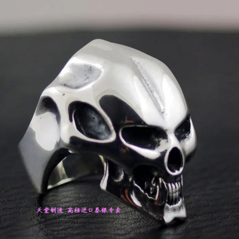 

Thailand imports, CRAZY PIG smooth forehead laughing skull imported Silver Ring