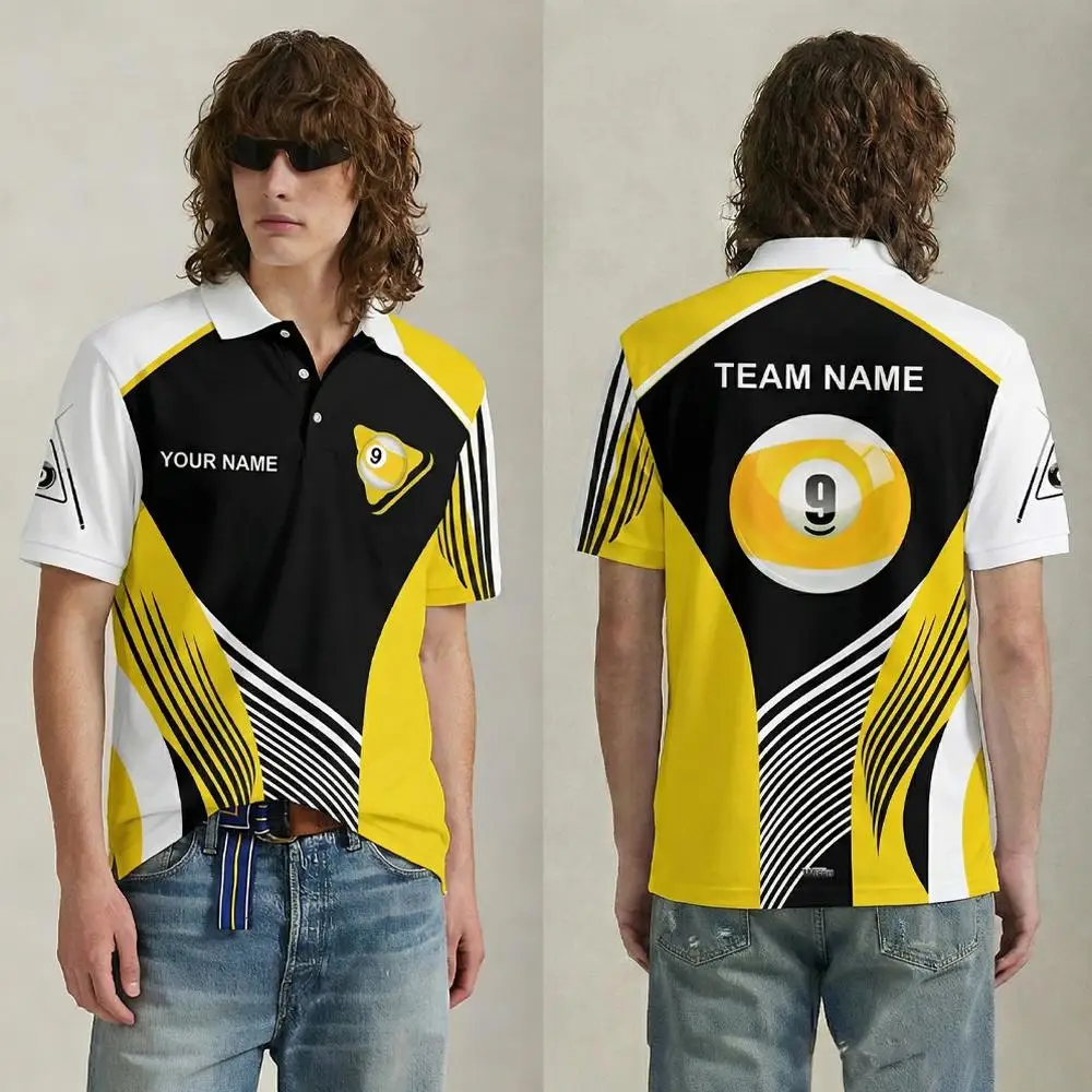 Men's 3D Printed Billiards Polo Shirt Snooker Casual Breathable Top 2026 Billiards Enthusiasts Can Customize Their Names