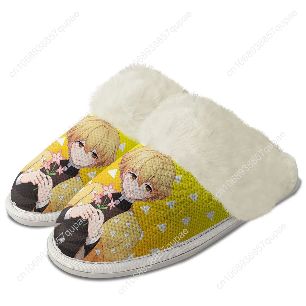 Agatsuma Zenitsu Plush Slippers Anime Men Women Teenager Cotton Shoes Home Bedroom Warm Slipper Thermal Lightweight Custom Shoes