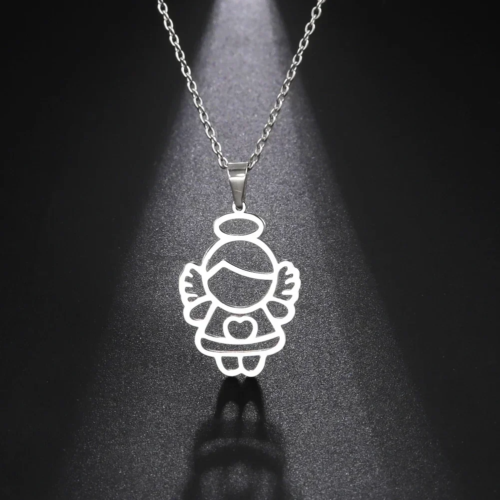 Necklace Angel Necklace Baby Boy Girl Chain Gold Color Stainless Steel Pendant Fashion Jewelry Kid Couple Gift For Woman Man