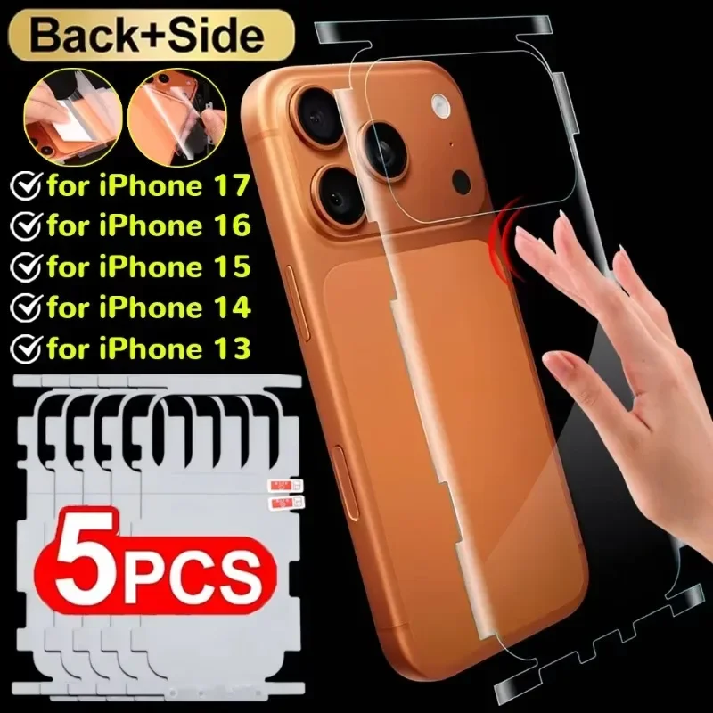 5pcs Back Hydrogel Film Border Frame Stickers for iPhone 17ProMax Air Back Side Full Cover Screen Protectors for iP16/15/14/13