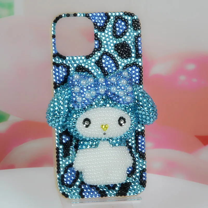

Sanrio New 2025 for IPhone11121314Pro XSMax Apple 8plus Light Blue Leopard Print Melody Mobile Phone Case Rhinestone Gift