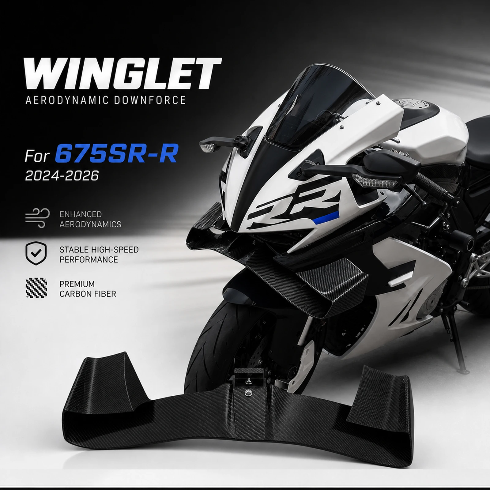 For CFMOTO 675SR 675SR-R 2024-2026 Beak Winglet Downforce Naked ABS Plastic Frontal Spoilers Front Lower Lip Spoiler Fixed Wing