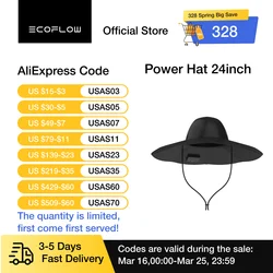 ECOFLOW Power Hat, Solar Charging Bucket Fishing Hat, Dual USB-A/USB-C Ports, SPF 50+ Wide Brim Sun Hats, XLarge 24 in, Black