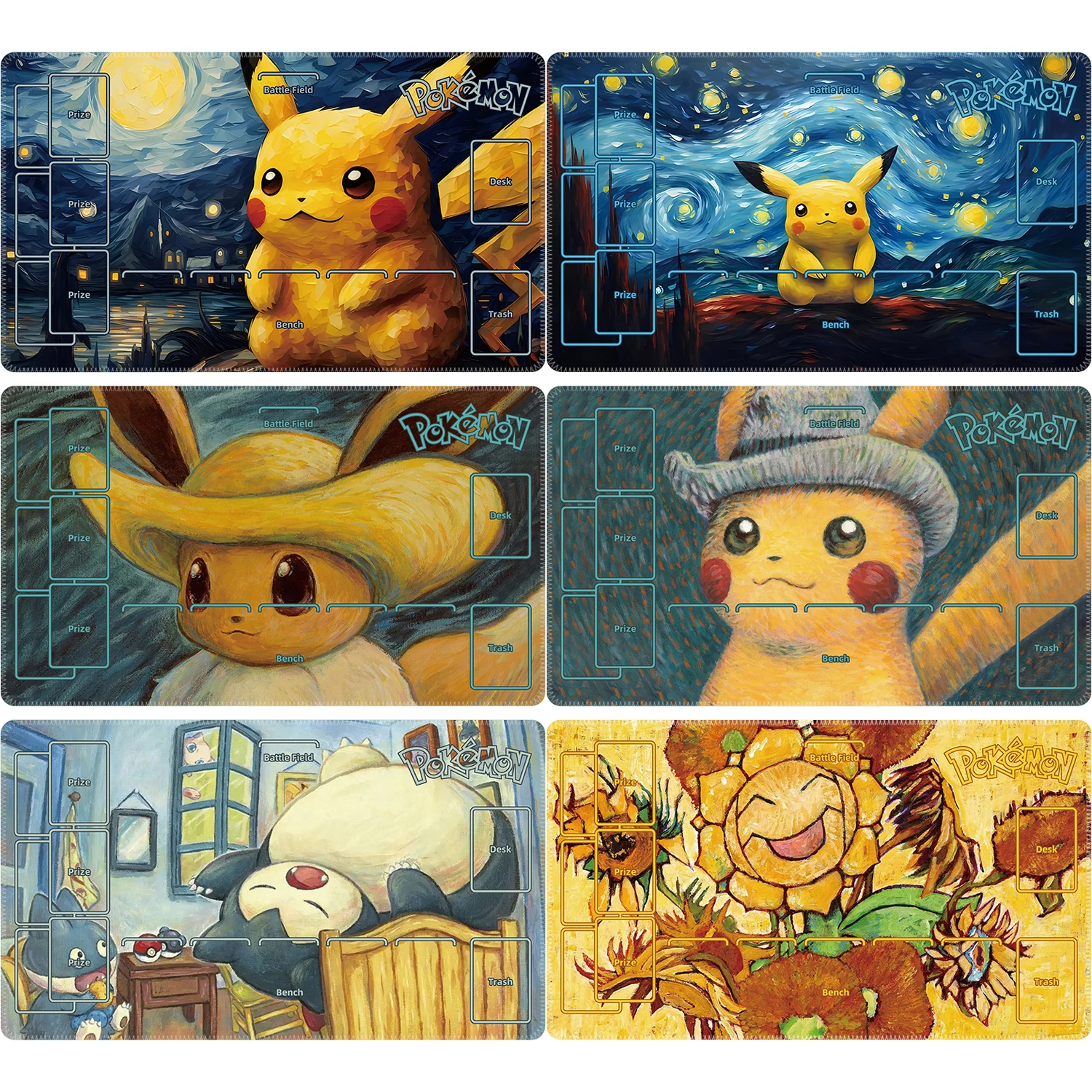 

60*35*0.2cm Diy PTCG Pokemon Van Gogh Pikachu Dedicated GAME Card Mat Battle Gift Toy Anime Table Mat