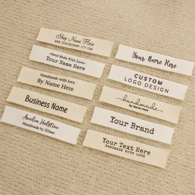 12x60mm Custom Twill Label-Personalized Brand, Organic Cotton Tags,one or two lines, personalise text, Washable Tags (xw5500)