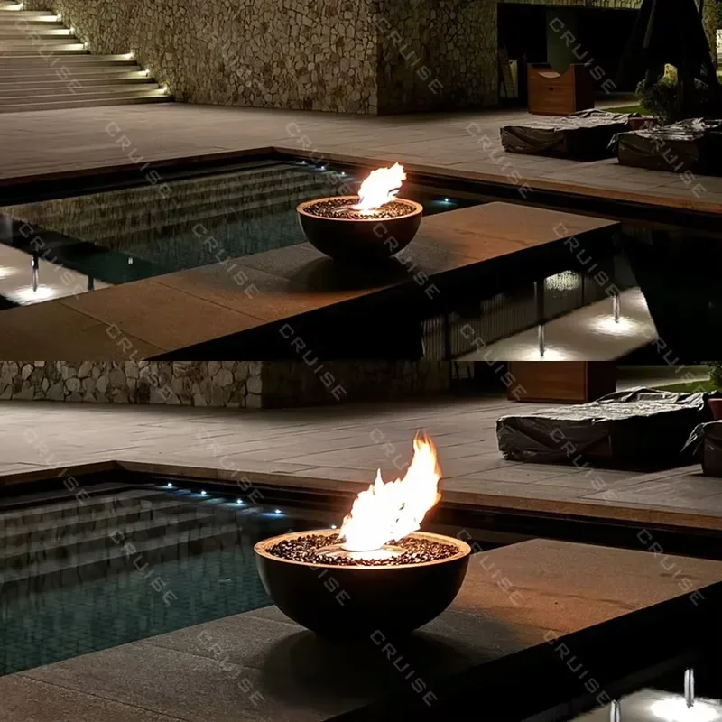 700mm Round Fire Pit Wood Gas Alcohol Stove Outdoor Patio Heater Imported Glass Pebbles Garden Camping Fireplace Accessories