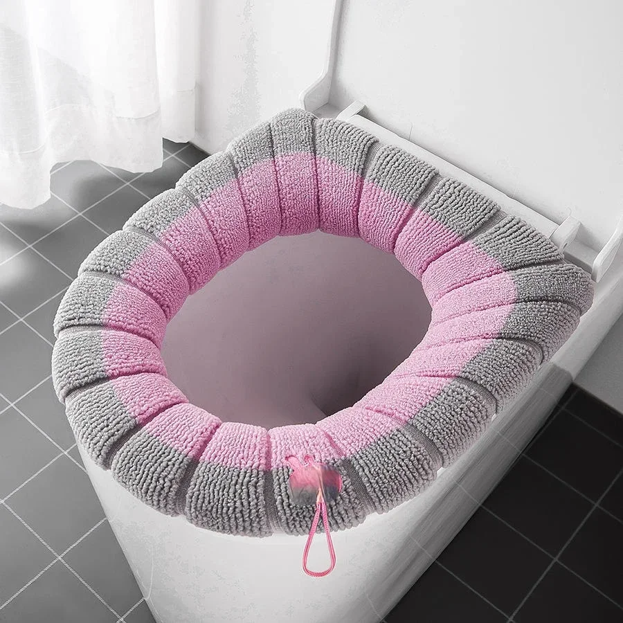 Winter Warm Toilet Seat Cover Closestool Mat 1Pcs Washable Bathroom Accessories Knitting Pure Color Soft O-shape Pad Bidet Cover