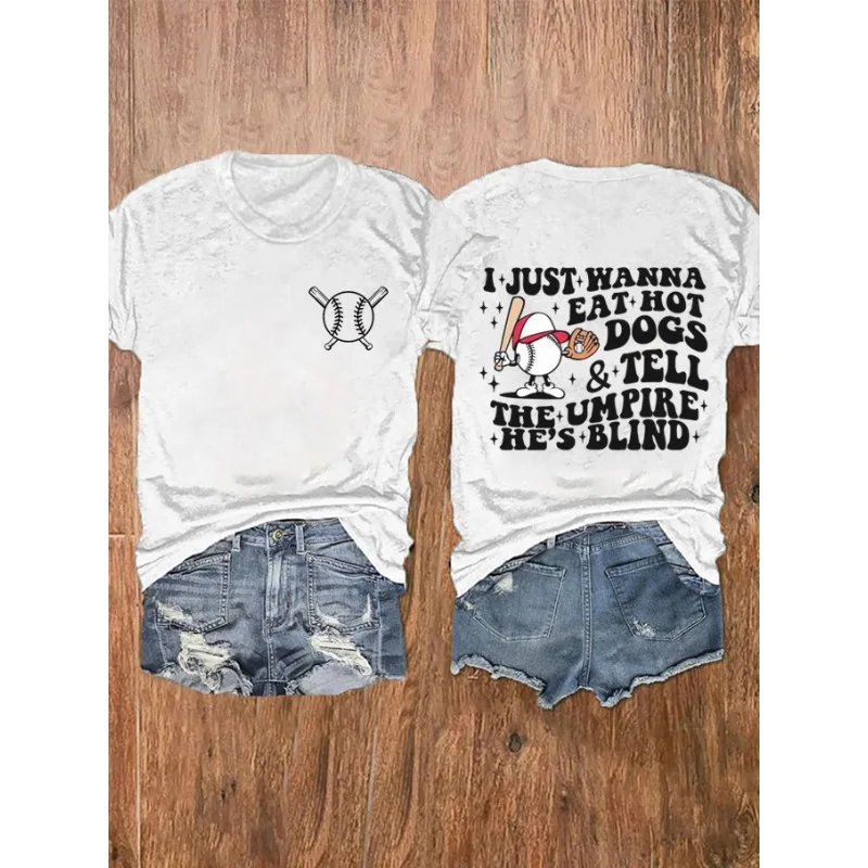 HOT Women's Baseball Print T-Shirts Summer O Neck Tops Short Sleeve Casual Tees