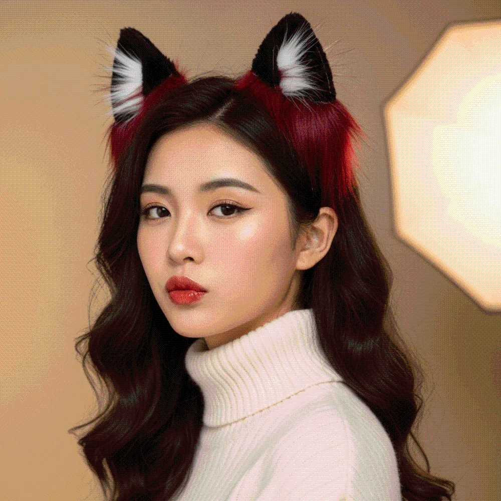 Lightweight Wolf Ears Headband Red Black Soft Plush Faux Fur Headwear Adjustable Band Fluffy Texture Halloween Hair Hoop