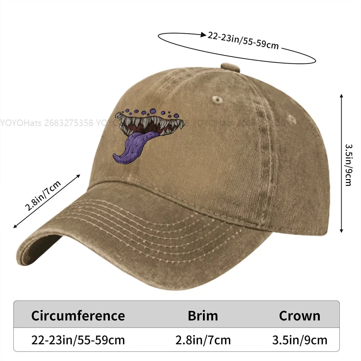 Washed Men's Baseball Cap Mimic Mouth Print Trucker Snapback Caps Dad Hat DND Game Golf Hats