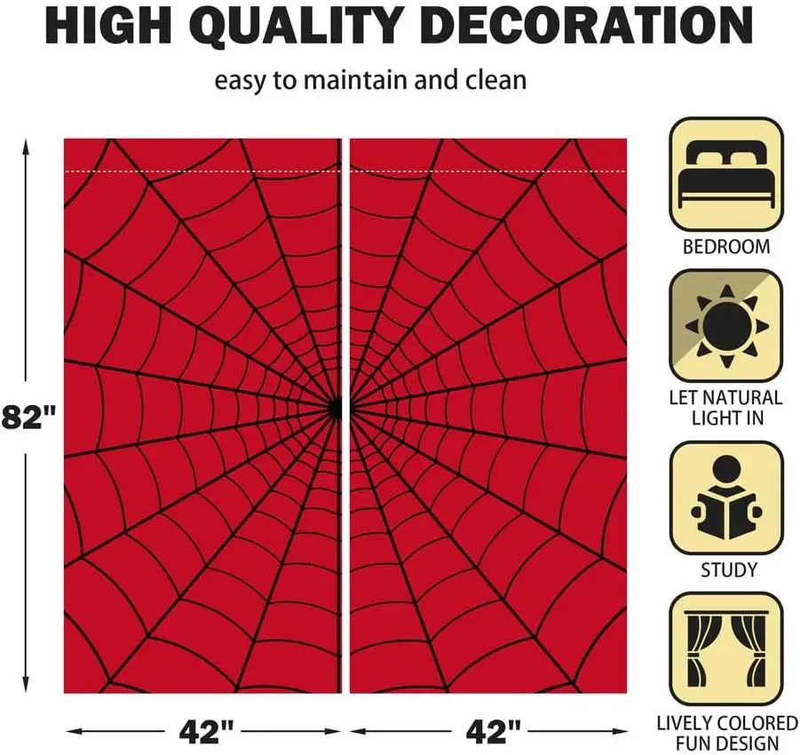 Red Spider Web Curtains Halloween Theme Print for Living Room Bedroom Party Window Decor